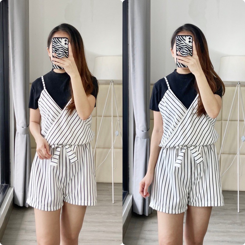 casual jumpsuit wanita stripe / jumsuit wanita K013380