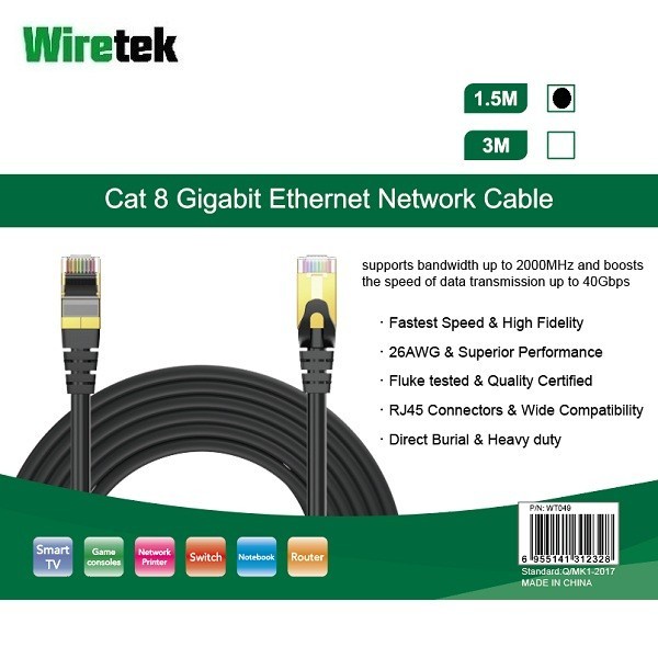 Wiretek Kabel LAN Cat 8 Gigabit Ethernet Network Cable 1.5 meter