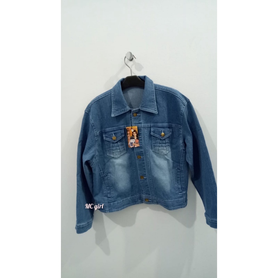 MC girl - Jaket Jeans Gambar Belakang Wanita / Jacket Denim Polos Sequin Gambar Pita 3D Cewek