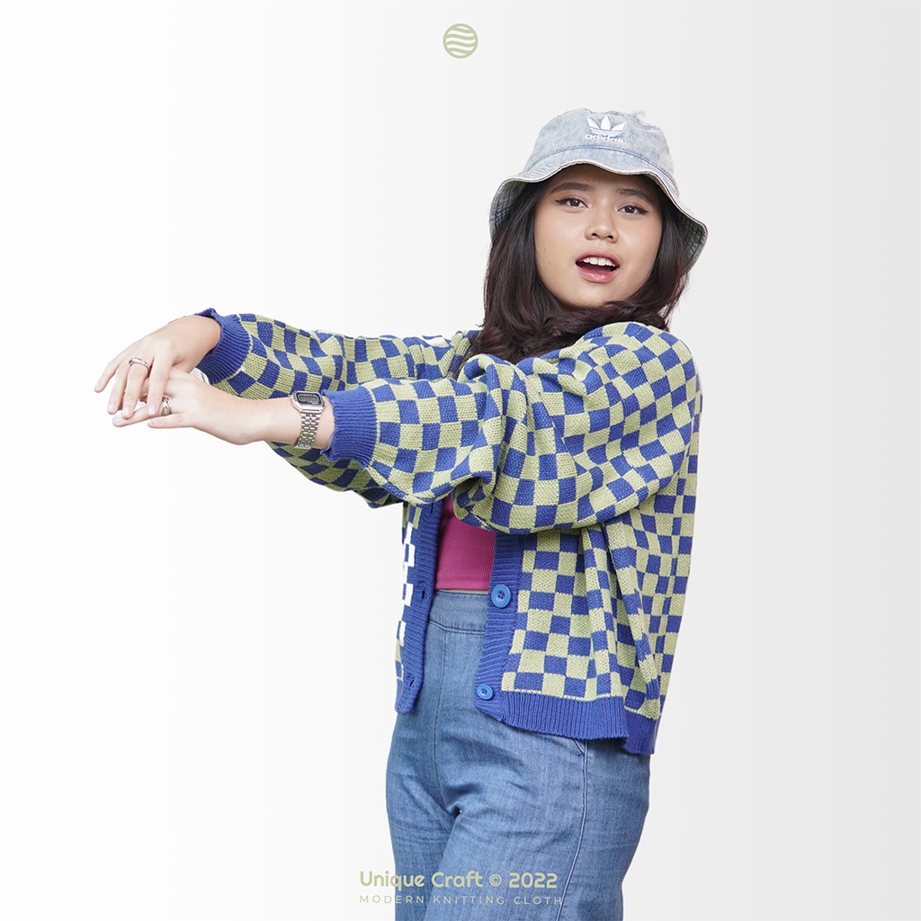 Cardigan Rajut Wanita - Cardigan Kotak - Queen Checkered Cardigan By Uniquecraft_bdg