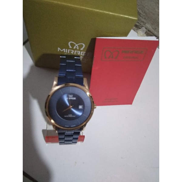 jam tangan mirage wanita biru gold 8670 original tahan air