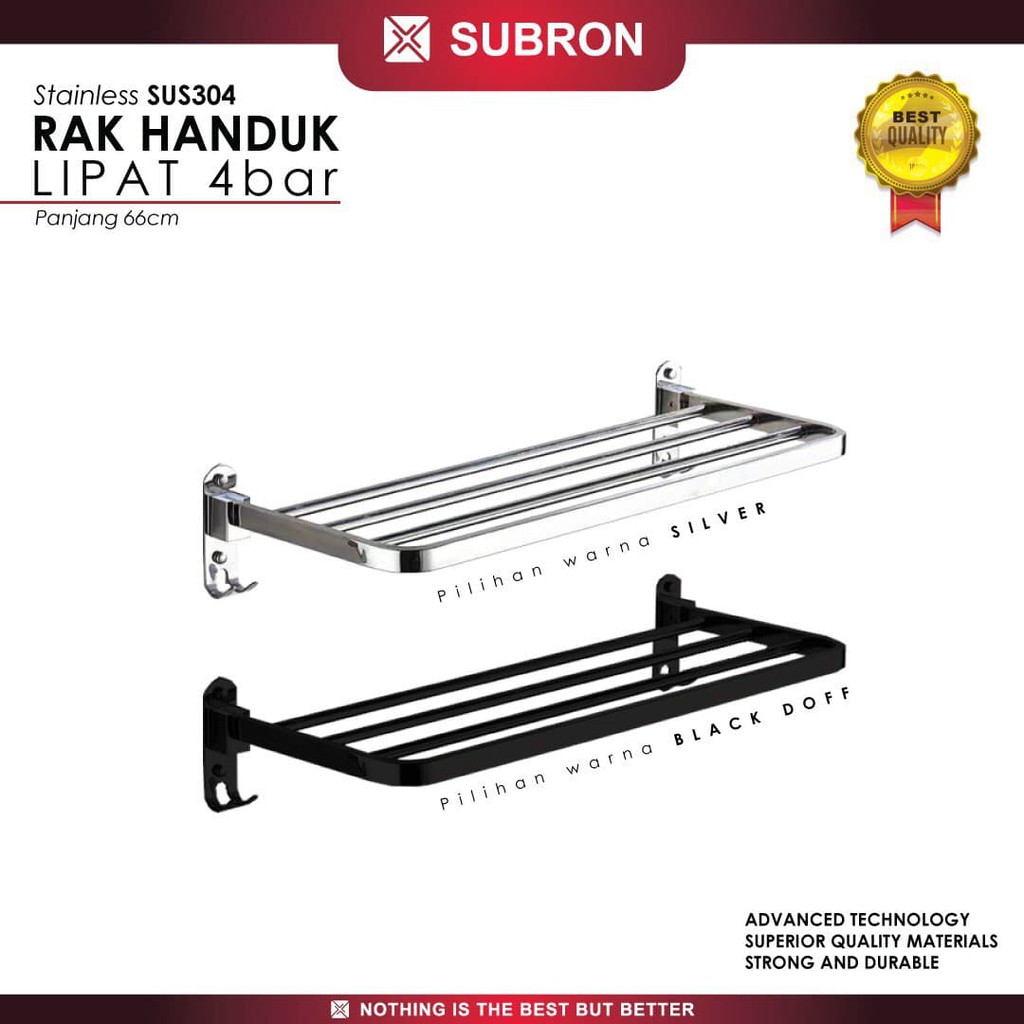 Rak Handuk stainless 4 susun Hitam Lipat. Jemuran/Gantungan Handuk