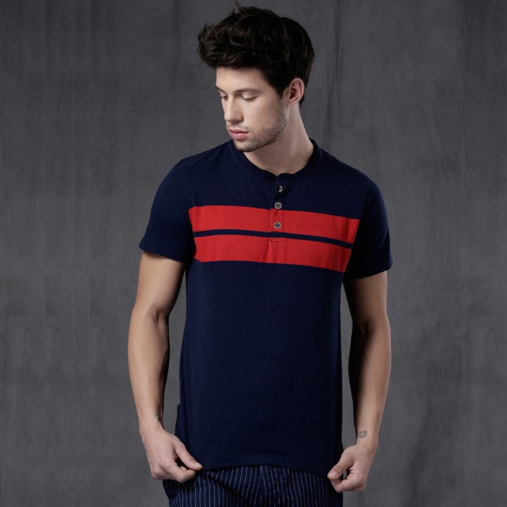  Kaos  Kancing  Henley  Pria Premium Alpha Blue Shopee Indonesia