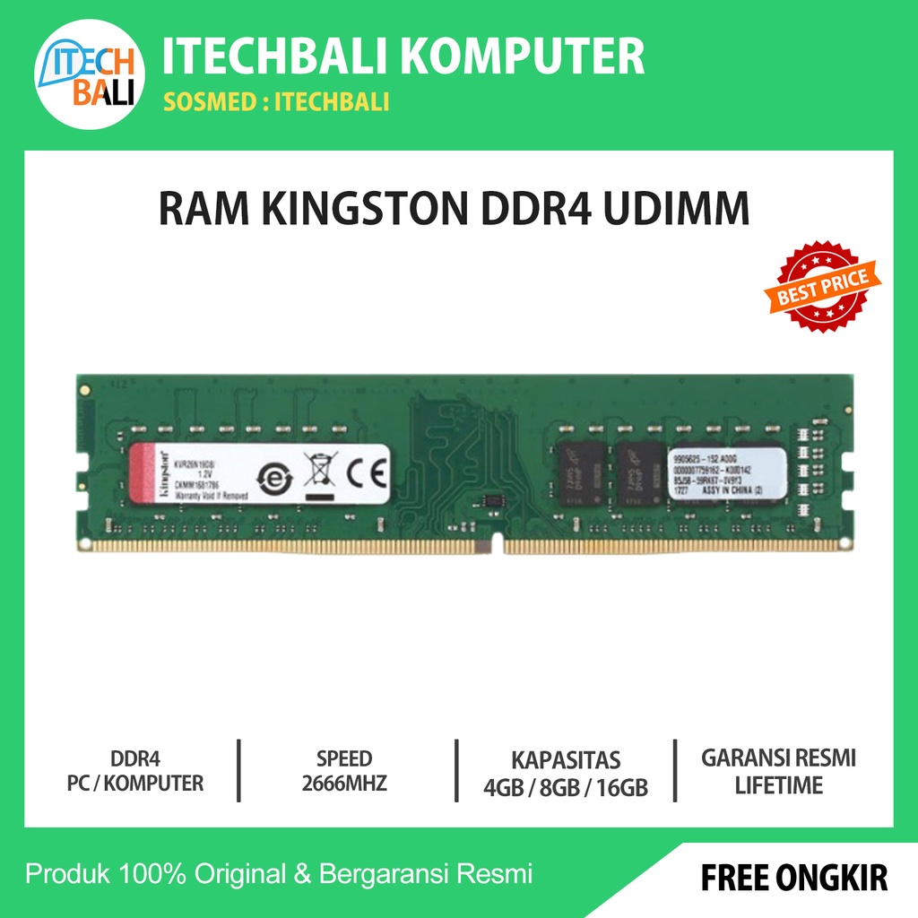 RAM PC KINGSTON Udimm DDR4 8GB 2666MHZ