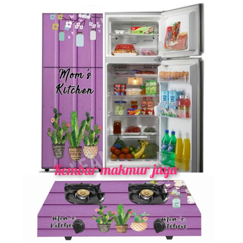 STIKER KULKAS 2 PINTU DAN KOMPOR GAS 2 TUNGKU MOTIF KAKTUS TERBARU