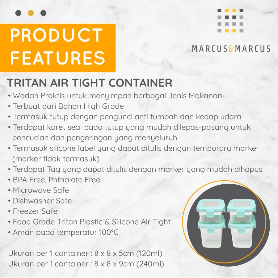 Marcus&amp;Marcus Tritan Air Tight Container 2pcs x 120ml + 2pcs x 240ml