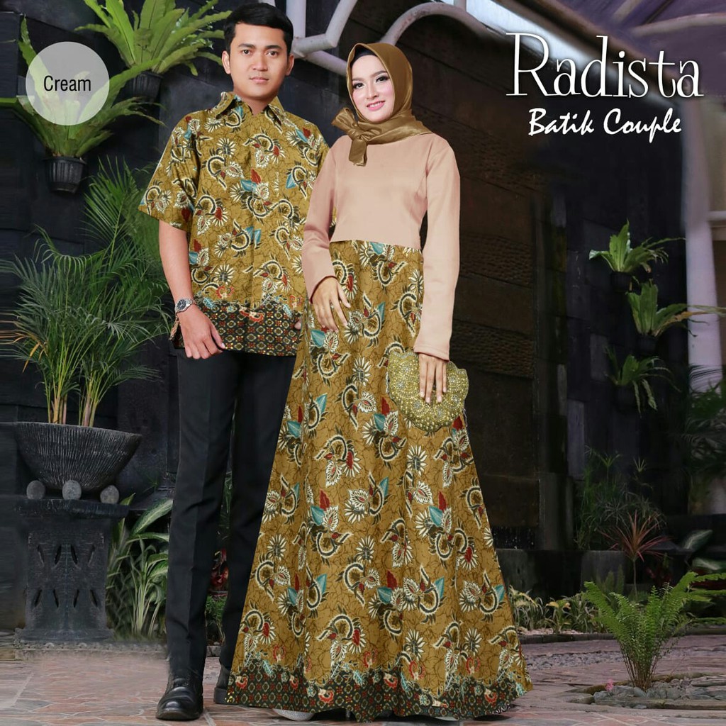 Arnis Radista Batik Couple Tangan Panjang Wanita laki laki 1 set dress batik kemeja batik