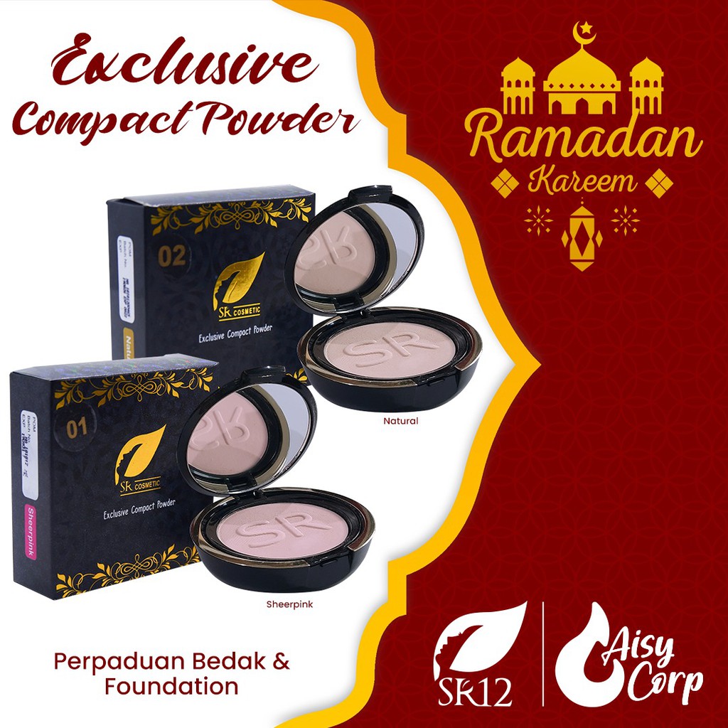 SR12 Bedak Padat / Excusive Compact Powder & Foundation Untuk Kulit Berminyak & Berjerawat Original bedak natural dan sheer pink-3