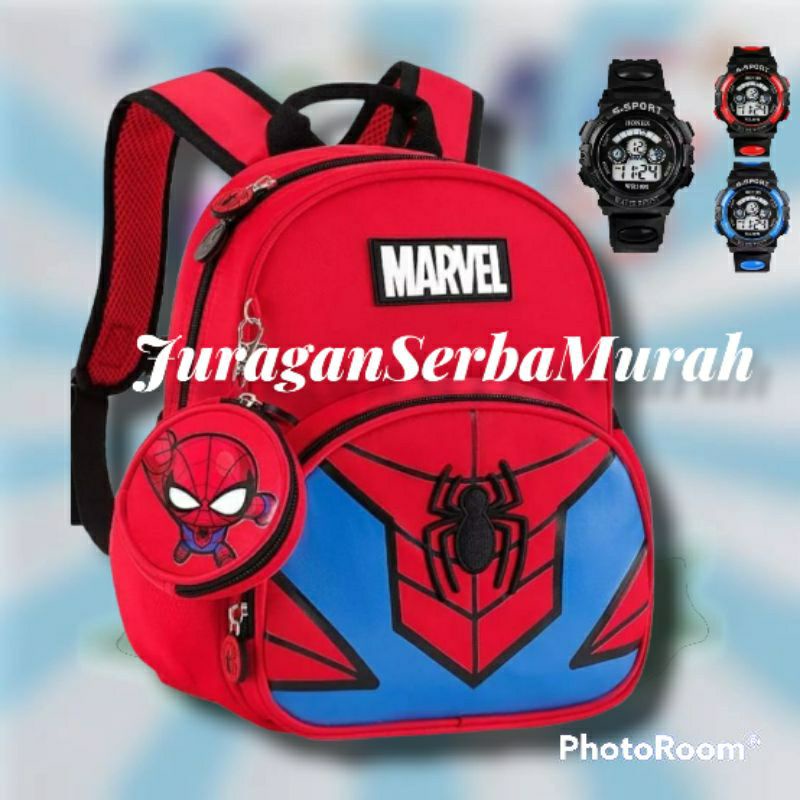 Ransel Anak Spiderkids Tas ransel anak laki-lak+topi+ jam+gantungan