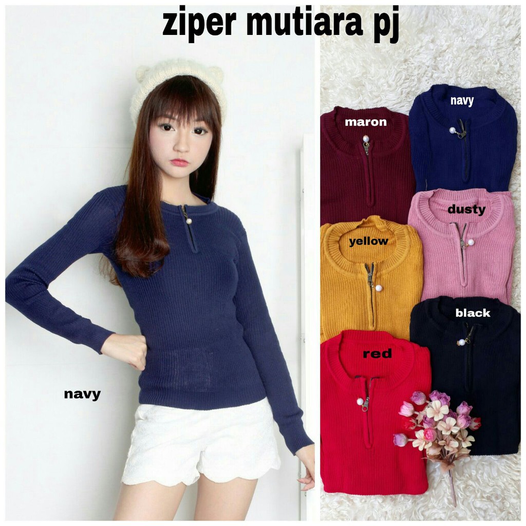 [Ziper mutiara pj2 RO] Blouse Wanita Rajut Varian Warna