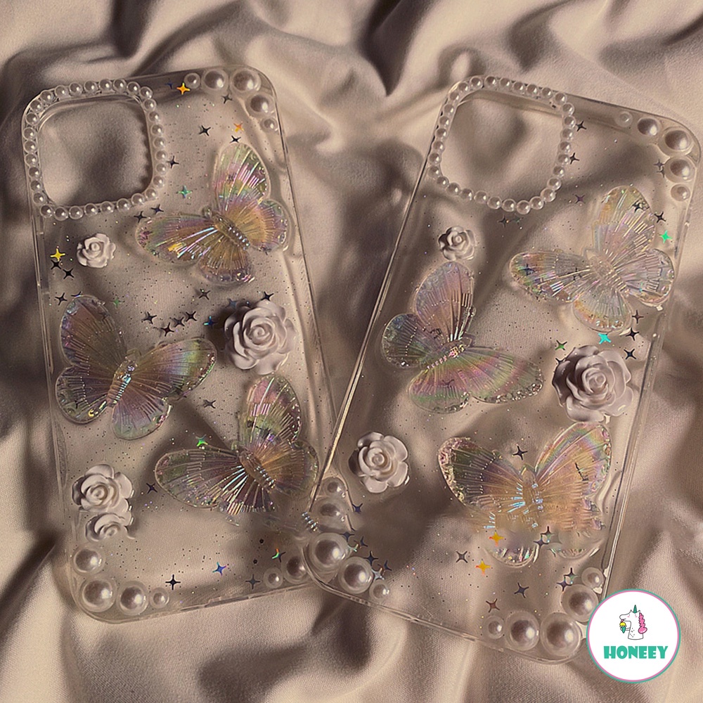 Soft Case TPU Glitter Mutiara Butterfly Untuk Iphone 14 13 12 Pro 11Pro Max XR Xs Max 8 7Plus