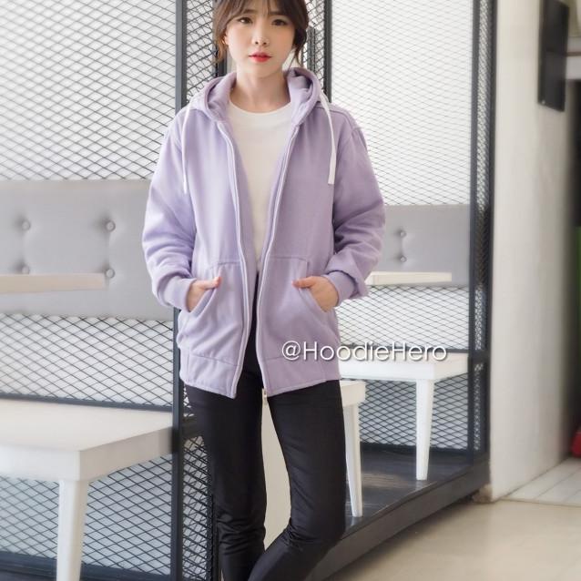 ❂ JAKET HOODIE ZIPPER UNGU MUDA WANITA POLOS - M ❅