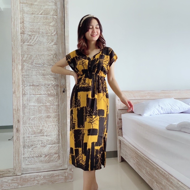 hsy.id-Daster manohara etnik kekinian/ Daster manohara rayon bali/Dress Bali-abstrak yellow