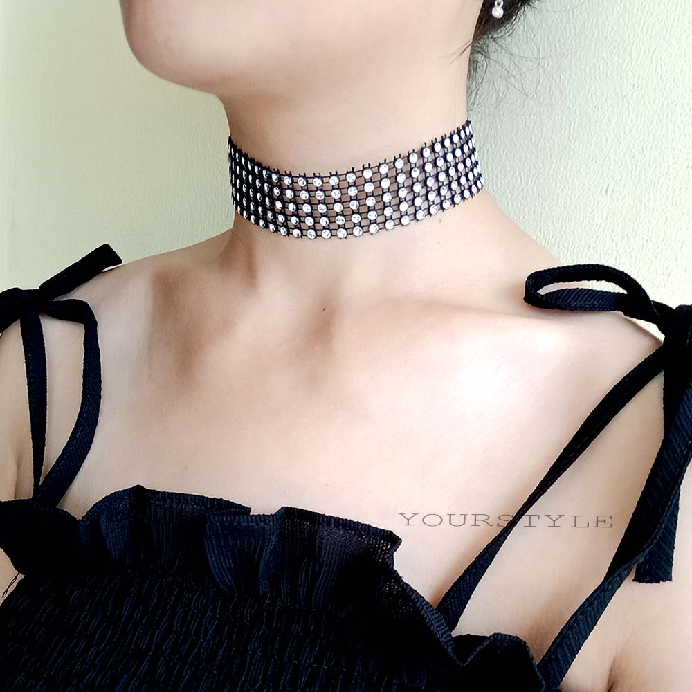 white diamond choker 1-7 row | choker diamond | kalung choker wanjishop