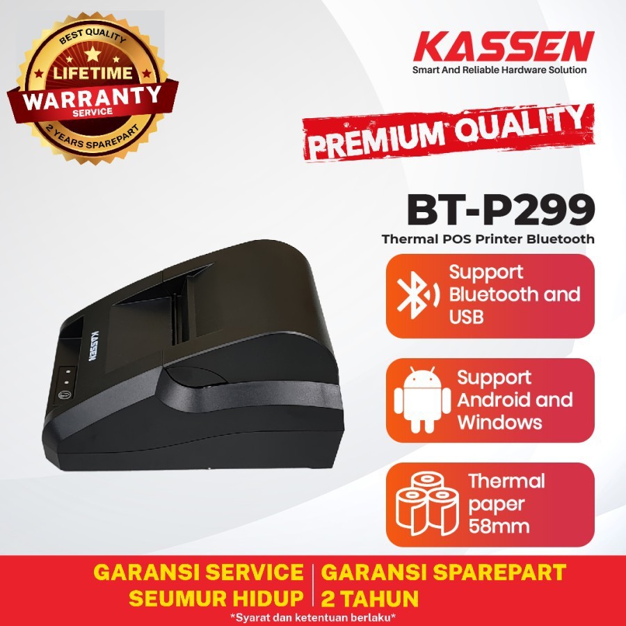 PRINTER KASIR THERMAL MINI KERTAS 58MM KASSEN BT-P299 ( USB + BLUETOOTH )