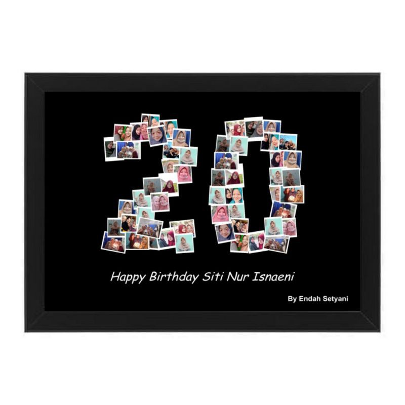 FRAME KACA + CETAK + DESIGN mozaik foto angka hadiah kado custom ultah murah unik