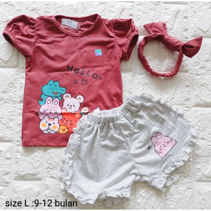 SETELAN PENDEK BANDO BABY CEWEK MIHI MIHI  1 TAHUN