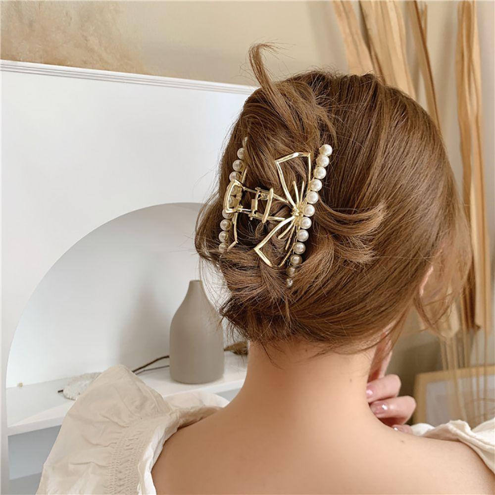 DYRUIDOJ Pearl Hair Claw Shark Clip Korea Perempuan Mandi Telinga Kelinci Alloy Wanita Hair Clips