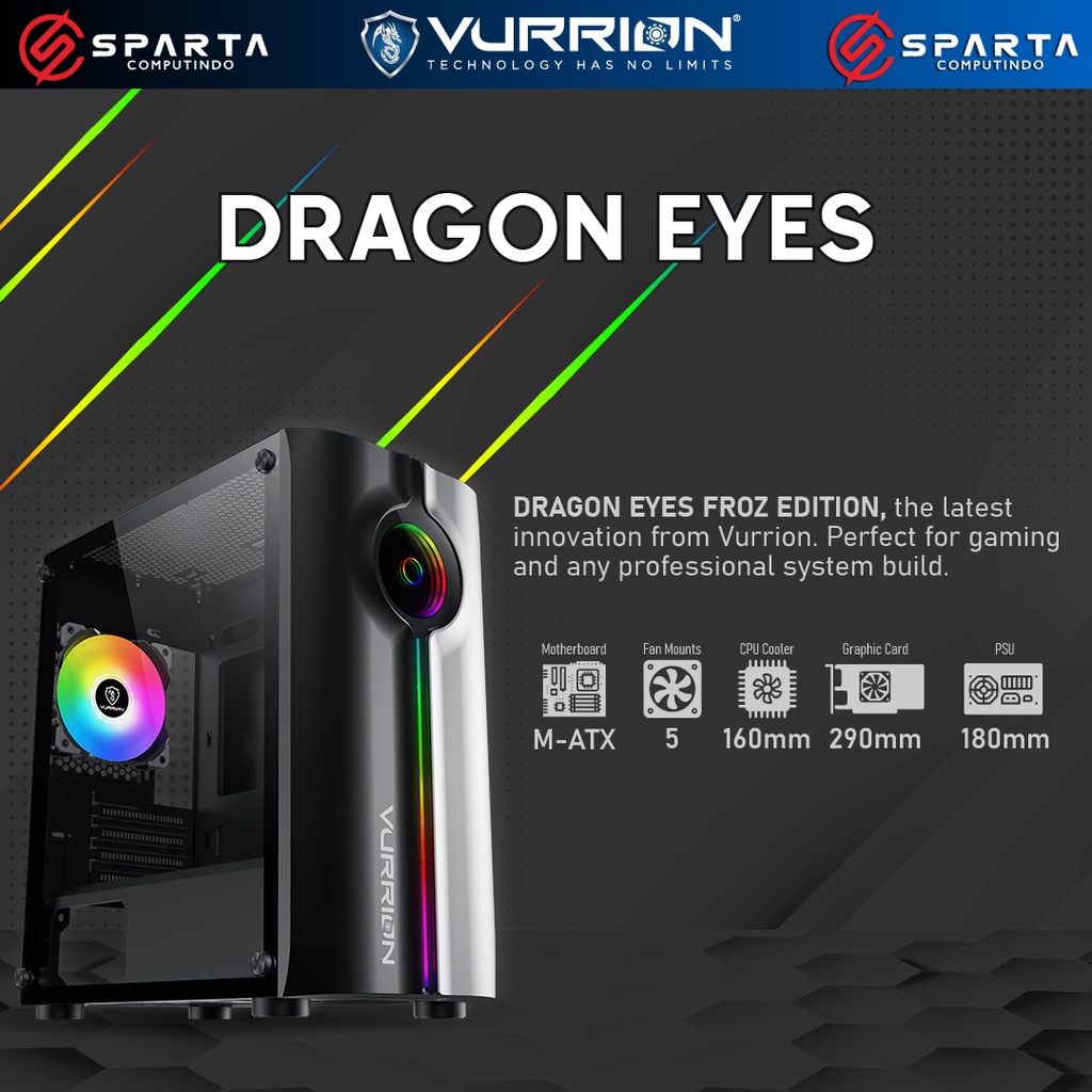 Casing Vurrion DRAGON EYES Black Micro Tower Gaming Case