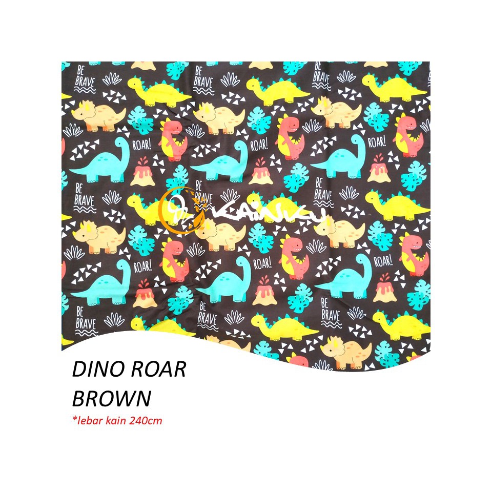 KAINKU - Kain Meteran Katun Lokal CVC &quot;DINO PARK WHITE ANIMAL&quot; (harga 1 meter)