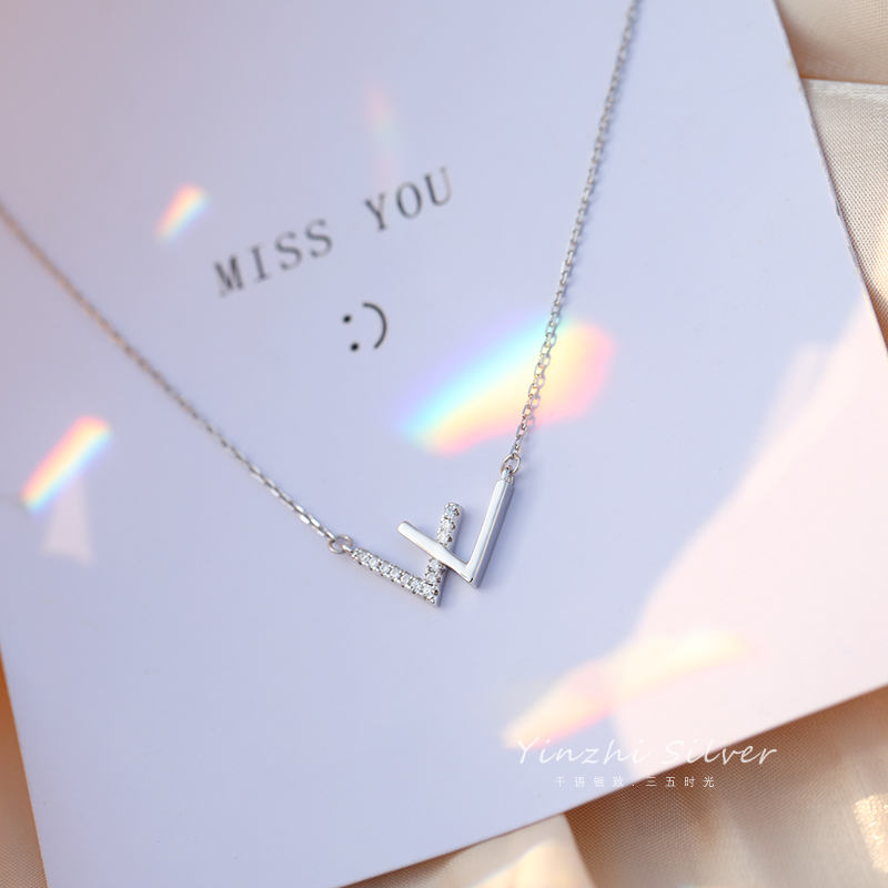 W Letter Necklace Female Silver Simple Bracelet Earrings Ins Korean Version of Clavicle Chain Jewelry