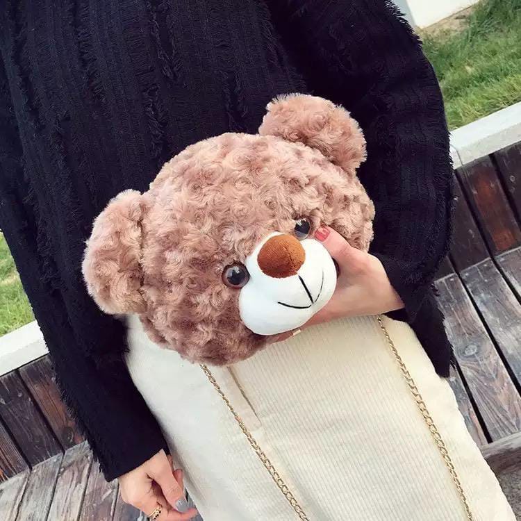 Tas Selempang &amp; Bahu Wanita Tas bulu selempang bahu boneka kepala beruang Sling Bag Bulu TEDDY BEAR bisa bayar di tempat