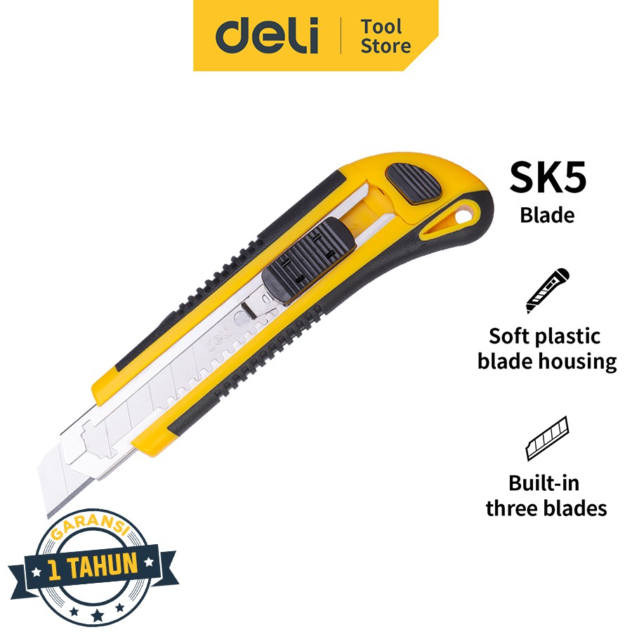 

Deli Cutter/Cutter Heavy Duty 18 mm SK5 3 Pisau Extra Auto-lock DL009 /Alat Perkakas