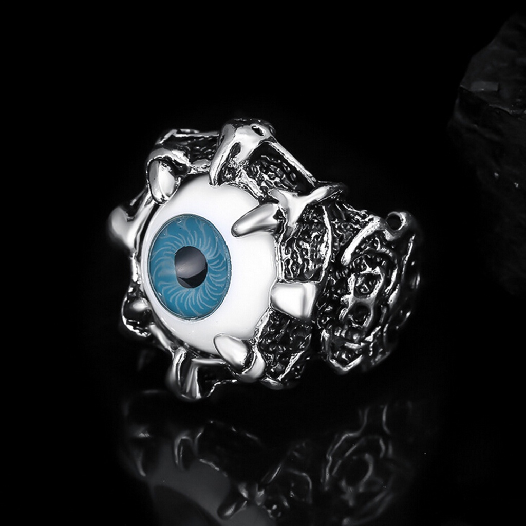 Prt 1pc Cincin Stainless Steel Gaya Gothic Motif Tengkorak / Naga / Cakar Biru Untuk Pria / Biker