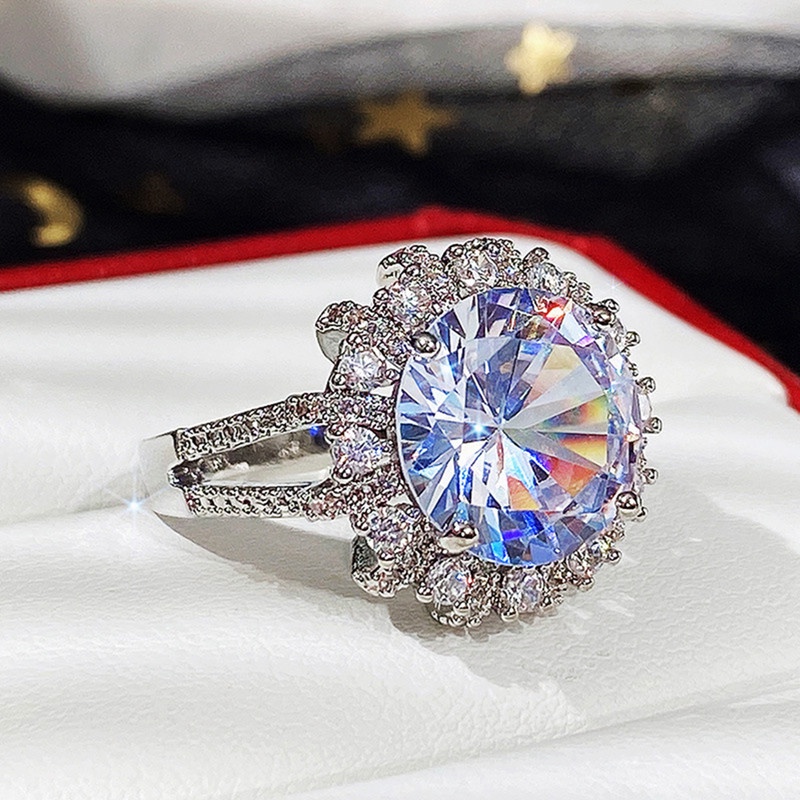 Cincin Kawin / Tunangan Cubic Zirconia Bulat Besar Mewah Untuk Wanita