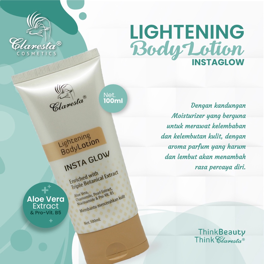 ☘️Yuri Kosmetik☘️ Claresta Lightening Body Lotion Insta Glow With Triple Botanical 100ml