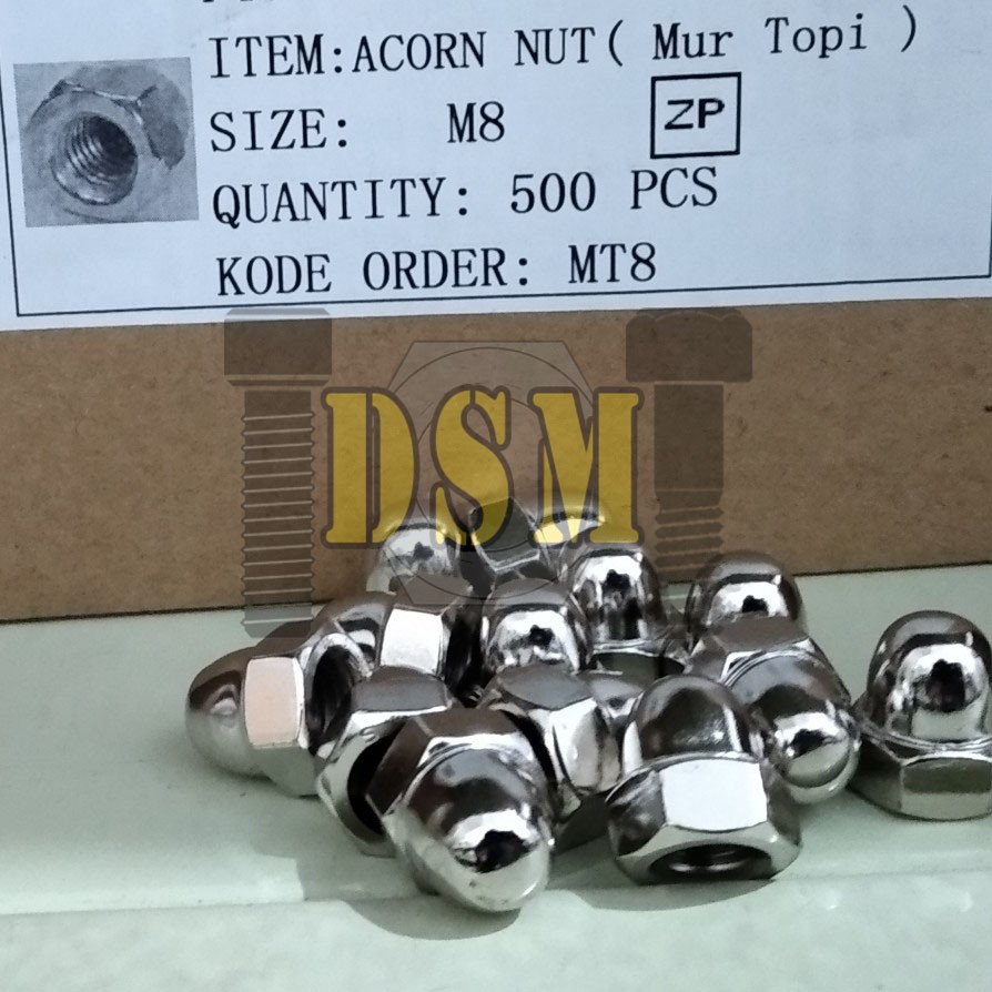 MUR TOPI M8 / CAP NUT 8 MM / CUP NUT M8 PITCH 1,25 KUNCI 13 CHROMED NICKEL
