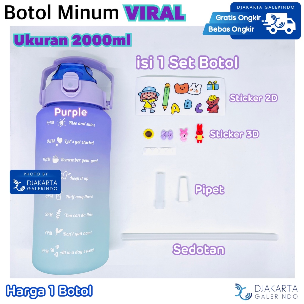 Botol Minum Viral Motivasi Gemoy 2000ml 2 Liter