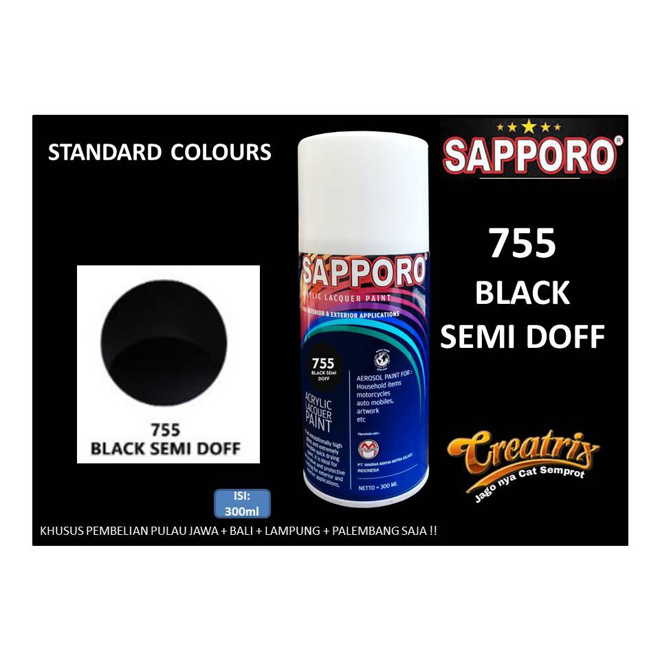 

Sapporo 755 Black Semi Doff Cat Semprot Saporo Paint Hitam Doff