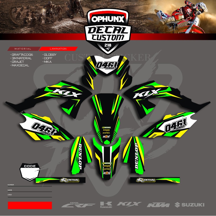 Stiker Decal Kawasaki Untuk KLX 150 BF KLX GORDON KLX DTRACKER KLX (13)