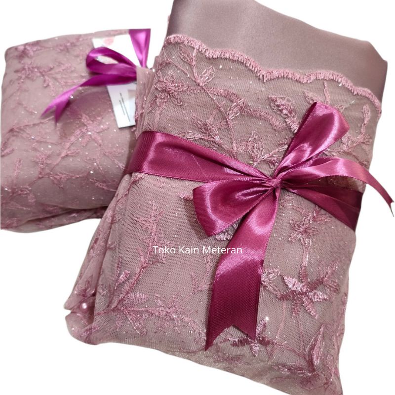 Paket Seragam Keluarga/ Bridesmaid Satin &amp; Tile Bordir Mutiara PAKET F