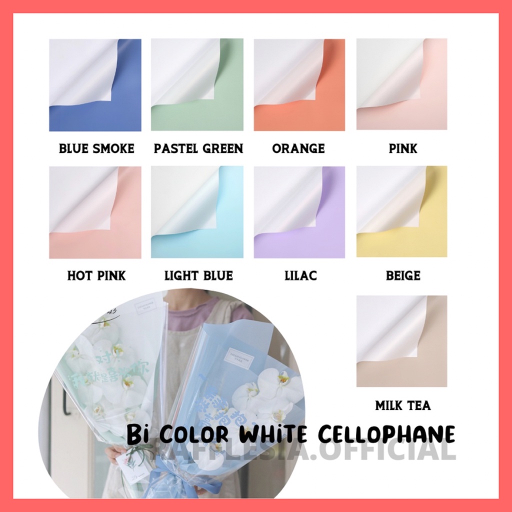 

[5 LEMBAR] Flower Wrapping Paper Bi Color White Putih Cellophane Kertas Bunga Korea Dua Warna