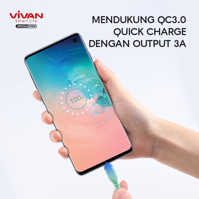 VIVAN VSC100 Kabel Data Type C 3A Silicone Full SR Coverage Quick Charge Garansi 1 Tahun