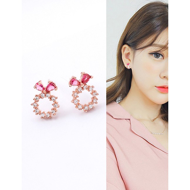 LRC Anting Tusuk Fashion Plum Red Round Shape Decorated Earrings F07693