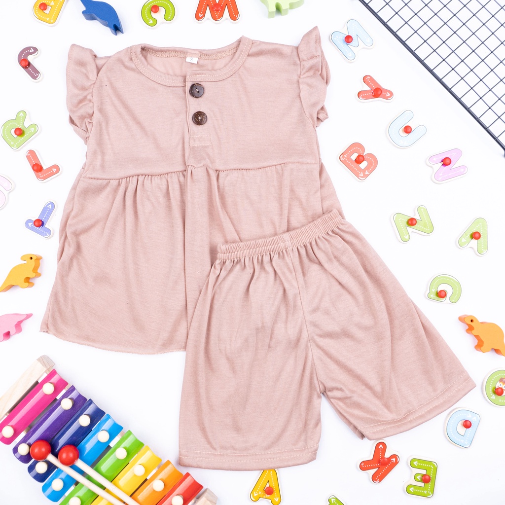 IL - NEW-ARIVAL setelan anak perempuan / setelan ruffle polos kancing / baju anak perempuan