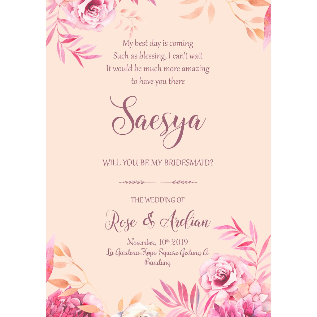 Bridesmaid Card Undangan Bridesmaid Attire Guide A6 Shopee