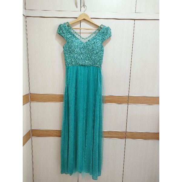 Gaun Brukat Premium Hijau Tosca