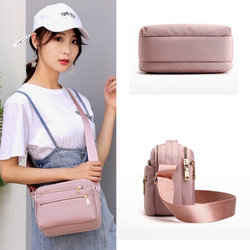 TAS SELEMPANG WANITA 5 RESLETING ANTI AIR PINK PREMIUM TA529P3 SLING BAG MANTUA IMPORT FASHION BRANDED KOREA REMAJA KEKINIAN SIMPLE BATAM CASUAL