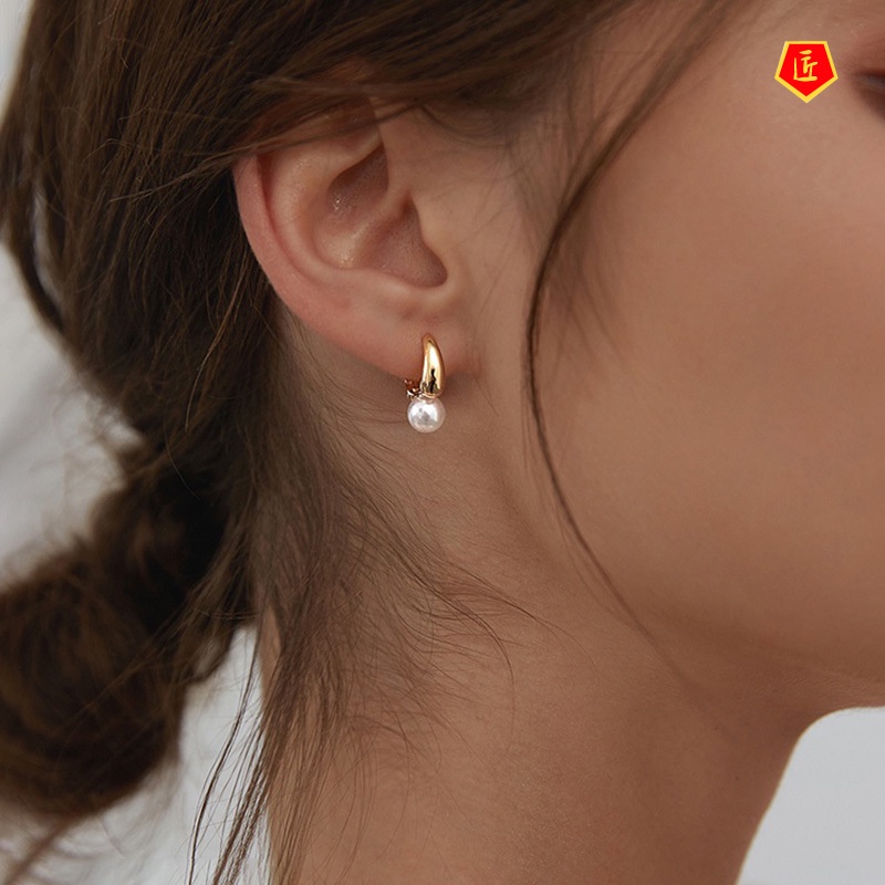 [Ready Stock]S925 Silver Trendy Vintage Pearl Stud Earrings for Women