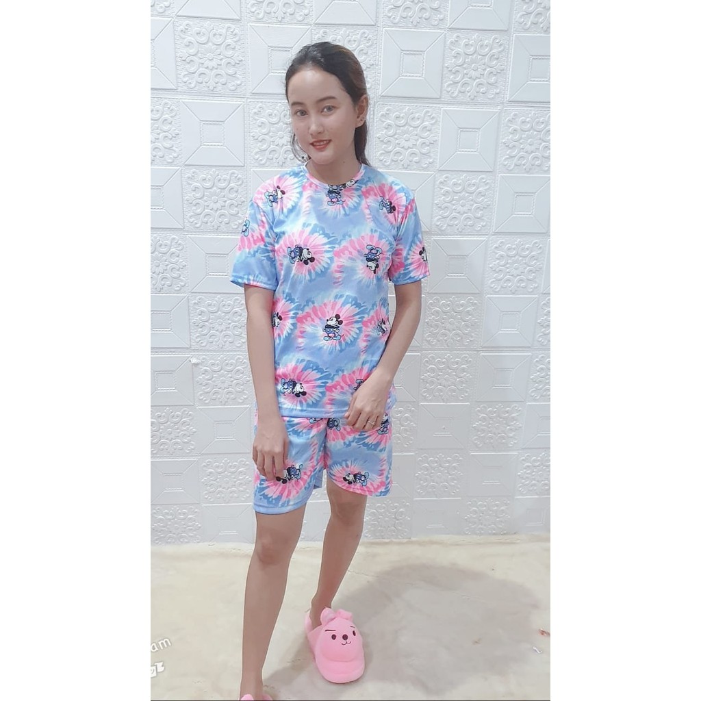 SET SETELAN WANITA LESTARI / ONESET BASIC TIE DYE / DAILYSET-Set Mickey Pink 2