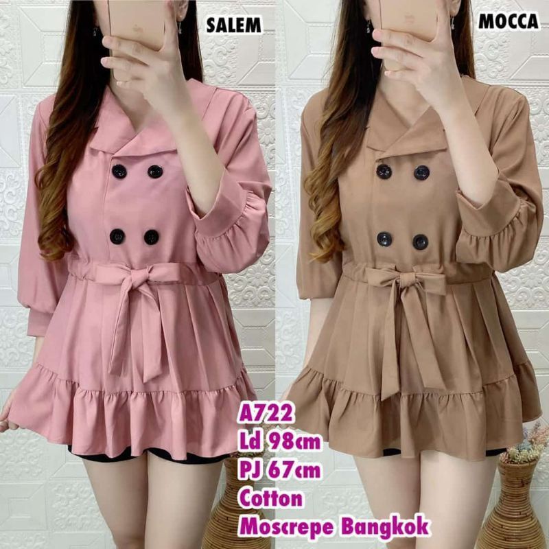 BM ~ Atasan Bangkok serut model Korean style moscrepe lengan panjang COD |Blouse wanita Korean style