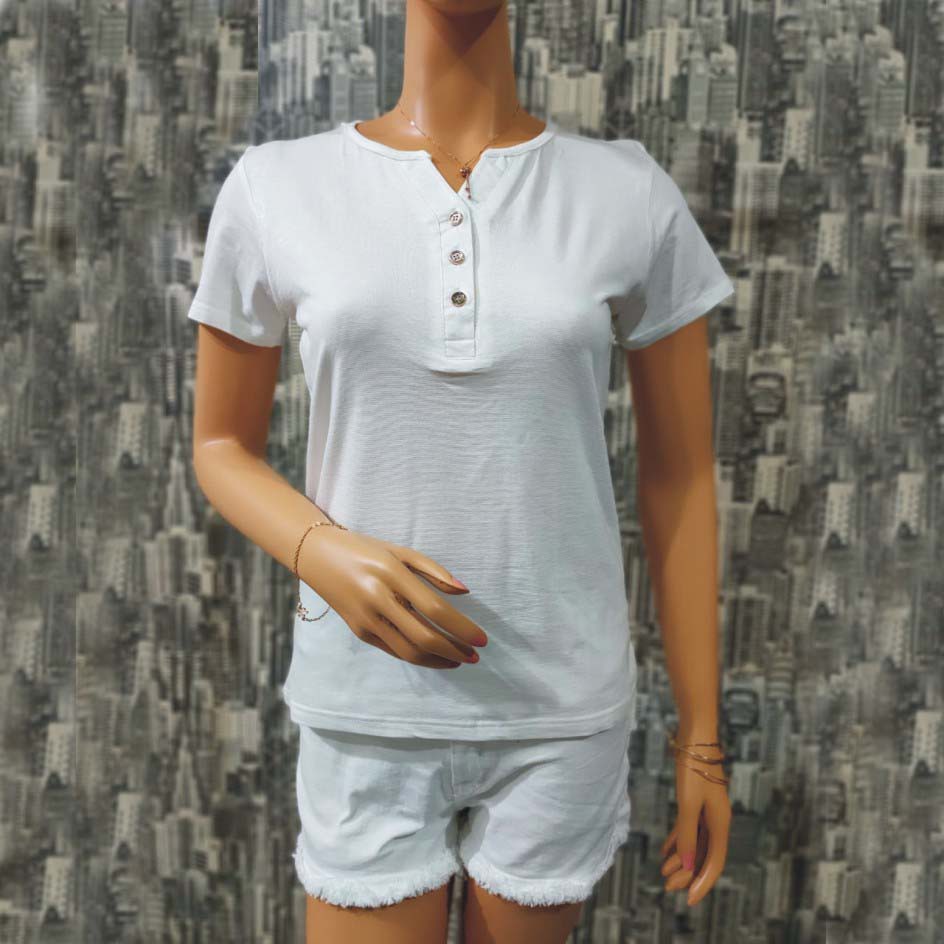 KAOS KANCING WANITA DEPAN 3 V NECK MURAH ABG ATASAN BASIC CEWEK LENGAN PENDEK PAKAI KOREA TERLARIS