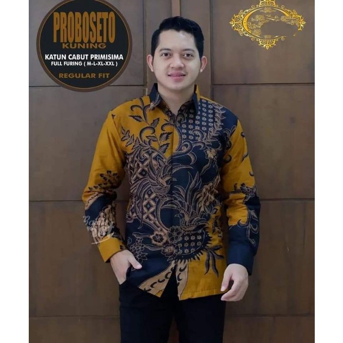 COD probosetyo baju batik pria reguler fit furing halus bahan katun printing premium / kemeja lengan panjang motif batik Peksi kawung