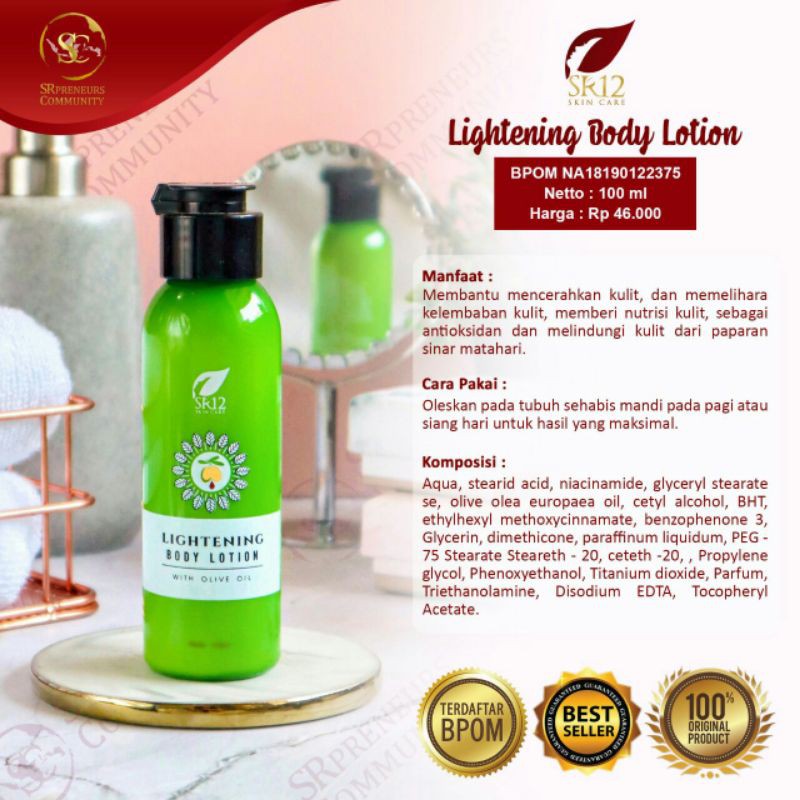 Lightening Body Lotion SR12/ Body lotion siang SR12