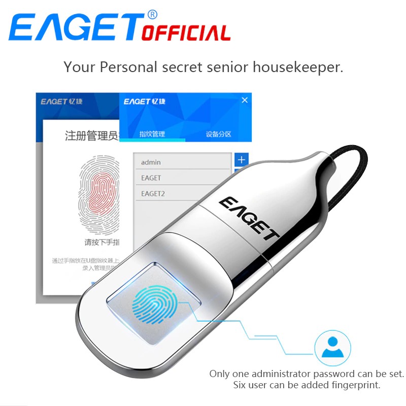 262  EAGET High speed USB 2.0 Flash Drive With Fingerprint 32GB