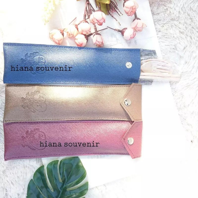 Souvenir Pouch Kemasan Sendok Jerami Dompet Sendok Garpu Sumppit Sedotan Stainles Set Affordable